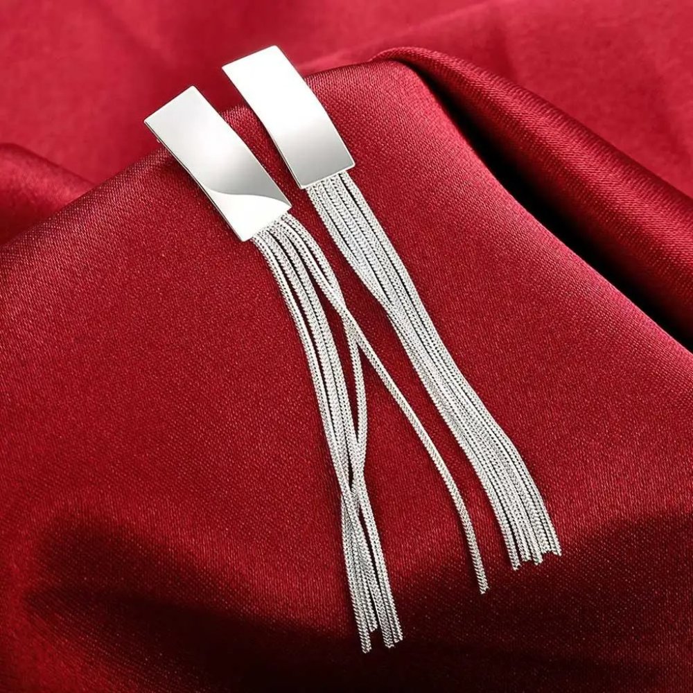 Gorgeous Hanging Tassel .925 Sterling Silver 2.5 Inch Long Earrings - Picture 2 of 7